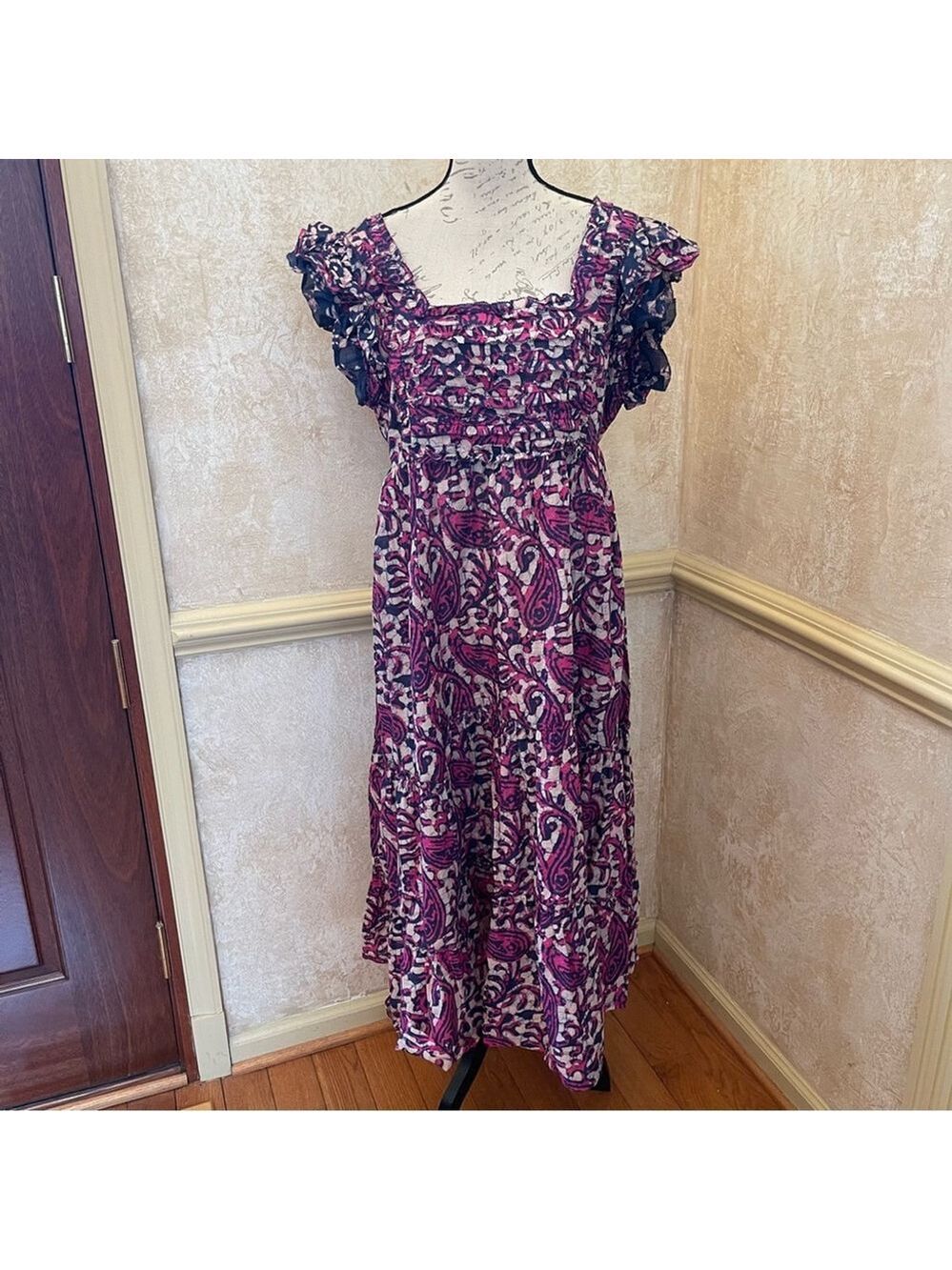 House of Harlow 1960 floral midi/maxi poplin cotton dress Sz L Fairy Cottagecore - Picture 3 of 12